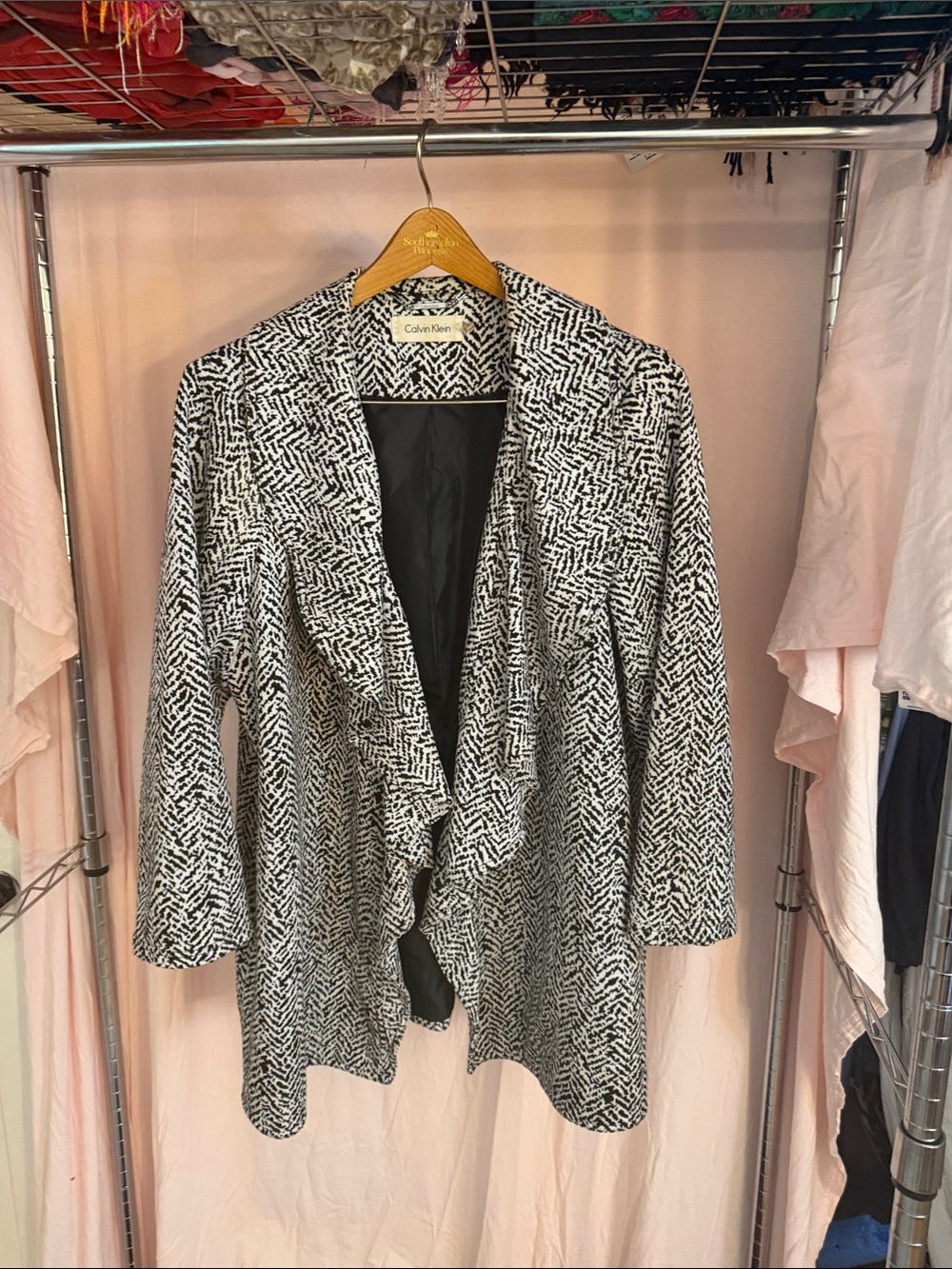 Calvin Klein Black & White Textured Open-Front Blazer